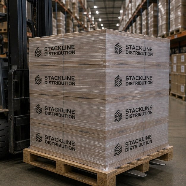 Pallet wrap with logo — customer photo
