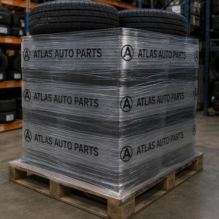 Promotional custom pallet wrap with company logo